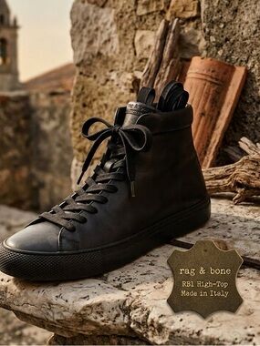 Rag & Bone black leather high top sneakers | Made in Italy Men’s 42